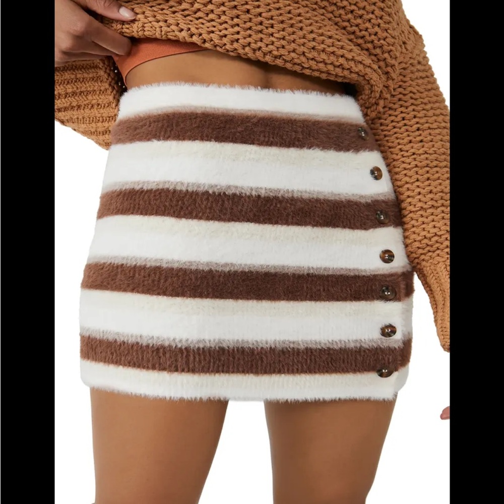 NWOT Free People Ciara Striped Brown and Cream Button Sweater Skirt Size S